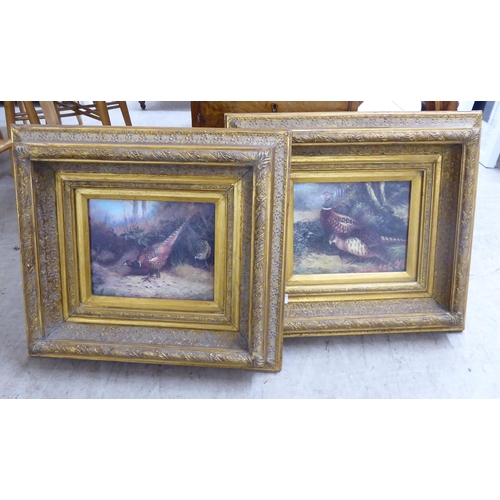 184 - Two antique reproduction faux oil paintings - 'Grazing Grouse'  prints on board  7.5