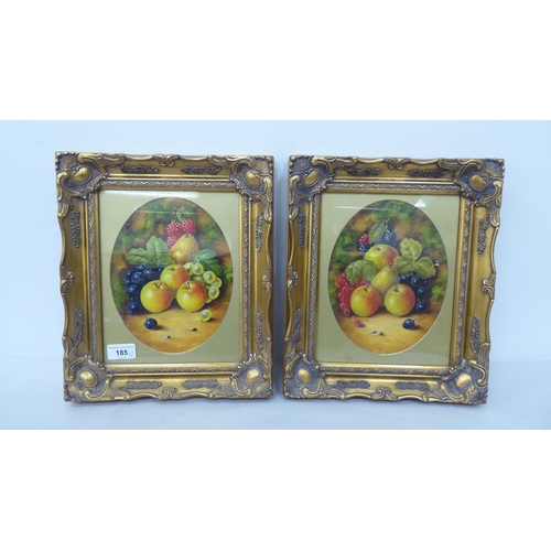 185 - JF Smith - two still life studies, soft fruit  oils  bearing signatures  6.5