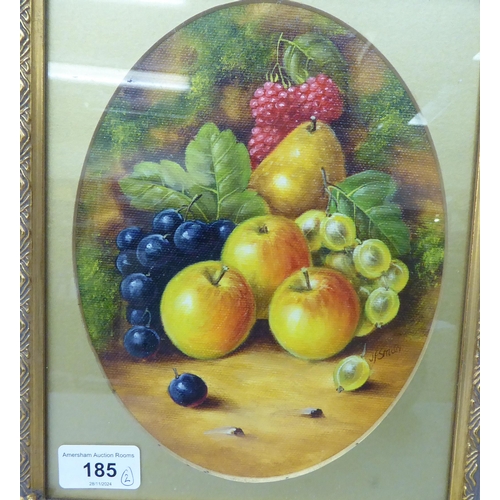 185 - JF Smith - two still life studies, soft fruit  oils  bearing signatures  6.5