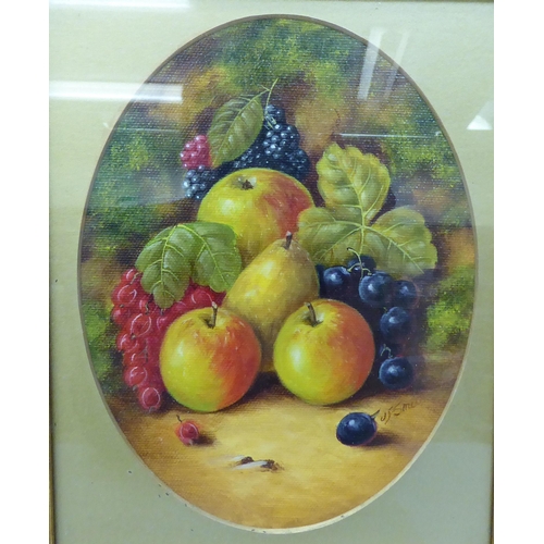 185 - JF Smith - two still life studies, soft fruit  oils  bearing signatures  6.5