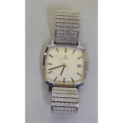 19 - An Omega stainless steel cased manual bracelet watch, faced by a square baton dial