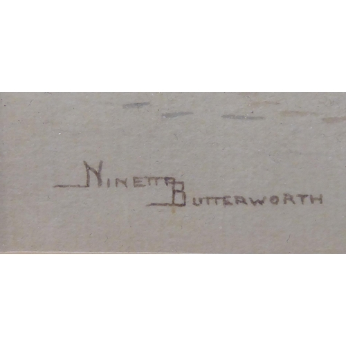 201 - Ninetta Butterworth - a gentleman and a boy in a horsedrawn carriage  watercolour  bears a signature... 