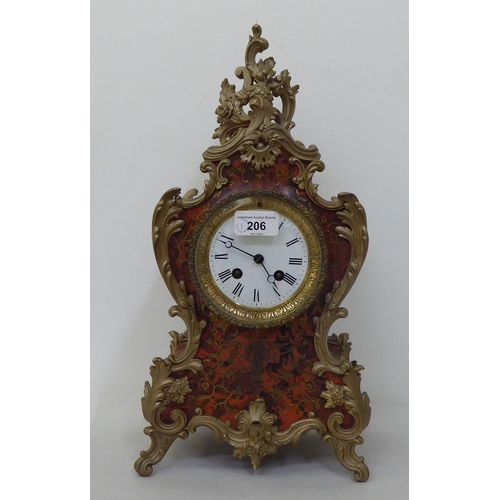 206 - A modern reproduction of an antique inspired faux boulle and tortoiseshell cased mantel clock with c... 