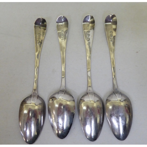 252 - Silver flatware: to include a set of four teaspoons with bright cut engraving  mixed marks