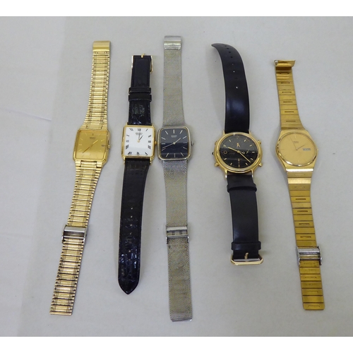 253 - Five Seiko quartz wristwatches: to include a Chronograph with a black baton dial and two subsidiarie... 