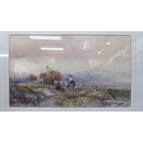 26 - E Fagtos - a working family, loading hay onto donkey carts  watercolour  bears a signature  14