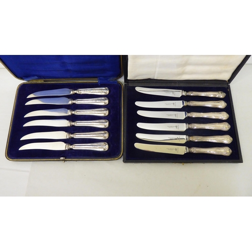 337 - Silver plated, white metal and loaded silver handled knives  mixed marks