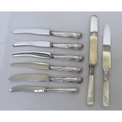 337 - Silver plated, white metal and loaded silver handled knives  mixed marks