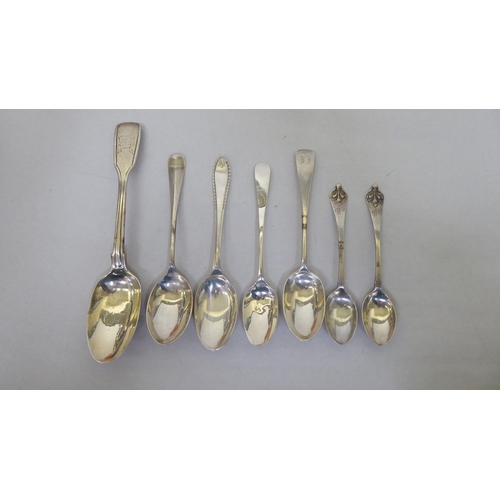 338 - Variously patterned silver and white metal teaspoons  mixed marks  (approx. 17ozs)