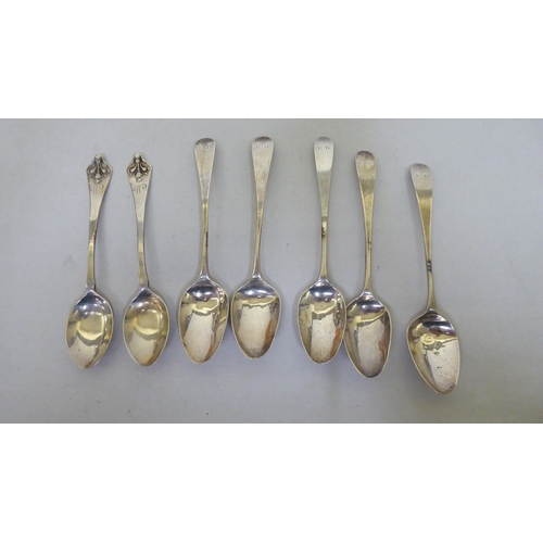 338 - Variously patterned silver and white metal teaspoons  mixed marks  (approx. 17ozs)