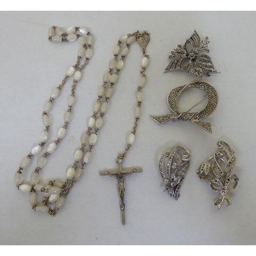 340 - Items of personal ornament: to include marcasite set and simulated pearl set jewellery