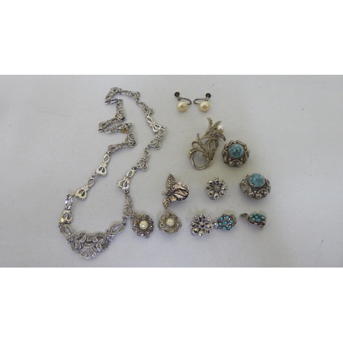 340 - Items of personal ornament: to include marcasite set and simulated pearl set jewellery