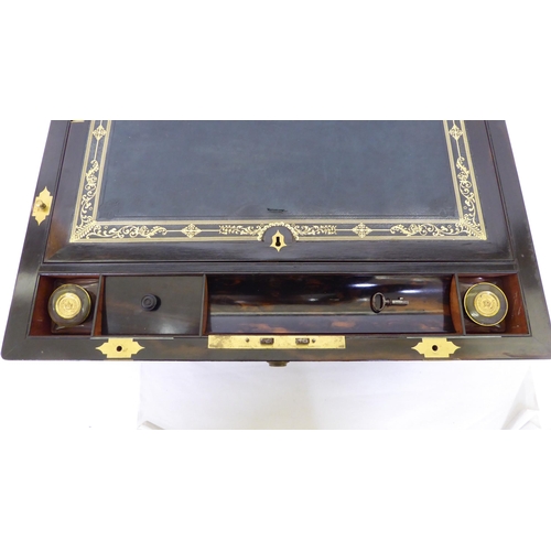 368 - A late Victorian coromandel brass inlaid, military design writing slope with hinged lid, enclosing a... 