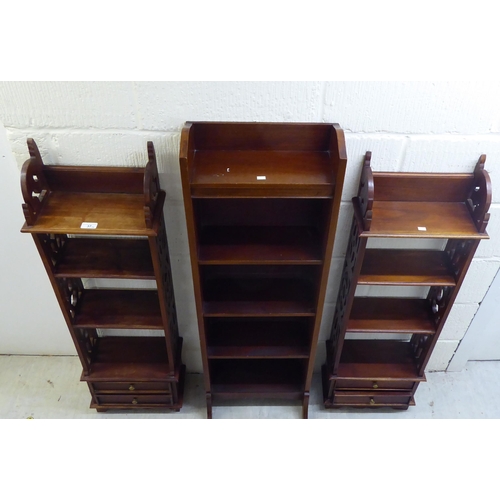 37 - Small furniture: to include a pair of modern George III design, mahogany four tier bookcases with tw... 