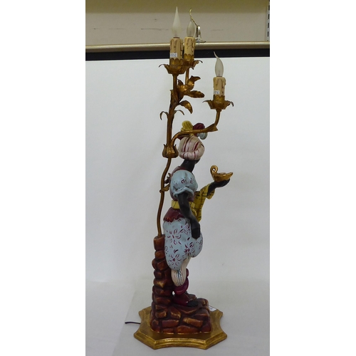 375 - A composition Blackamoor table lamp with three scrolled branches  34