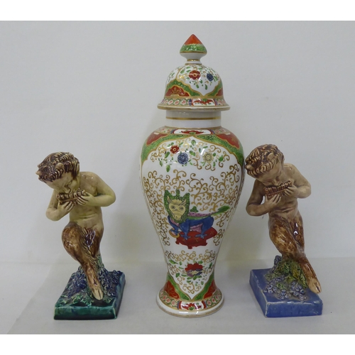 50 - 19thC and later decorative ceramics: to include two pottery figures 'Pan'  8