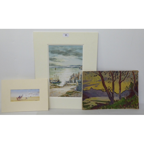 65 - Pictures: to include Frederick Varley - a desert scene  watercolour  bears a signature&nbs... 