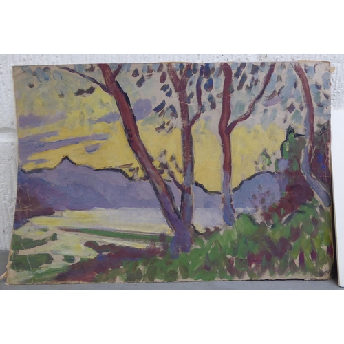 65 - Pictures: to include Frederick Varley - a desert scene  watercolour  bears a signature&nbs... 