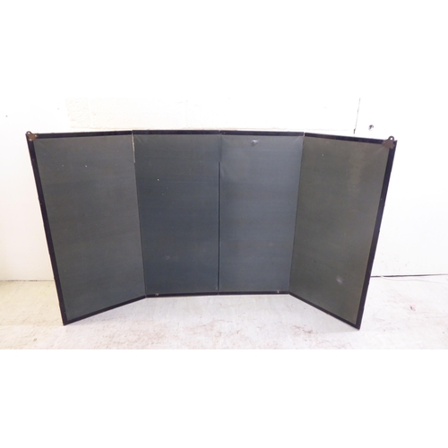 66 - WITHDRAWN A mid 20thC Chinese black lacquered framed, four-fold roomscreen, decorated with a landsca... 