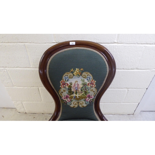 71 - WITHDRAWN A late Victorian walnut framed spoon back salon chair with a tapestry upholstered back and... 