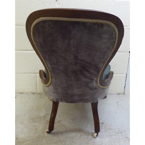 71 - WITHDRAWN A late Victorian walnut framed spoon back salon chair with a tapestry upholstered back and... 