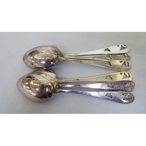 77 - A set of six Art Nouveau silver coloured metal teaspoons, the handles of organic design  stamped Ste... 