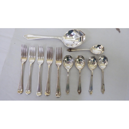 84 - Silver and silver plate: to include a scalloped shaped dish, decorated with bamboo  stamped Ste... 