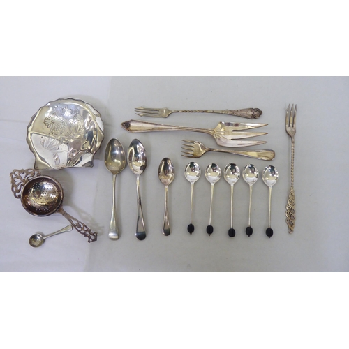 84 - Silver and silver plate: to include a scalloped shaped dish, decorated with bamboo  stamped Ste... 