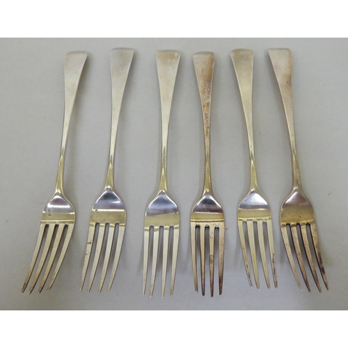 85 - A set of six George III silver Old English pattern table forks  London 1806  (approx. 13ozs)