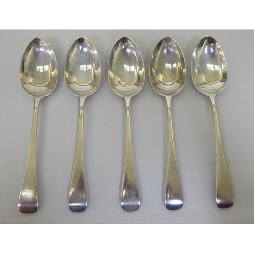 87 - A set of five late Victorian silver Old English pattern dessert spoons  London 1874  (approx. 8ozs)