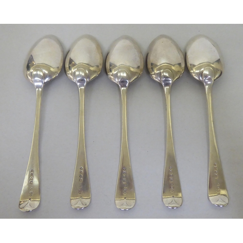 87 - A set of five late Victorian silver Old English pattern dessert spoons  London 1874  (approx. 8ozs)