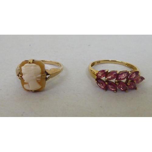 92 - Two 9ct gold rings, set with variously coloured stones