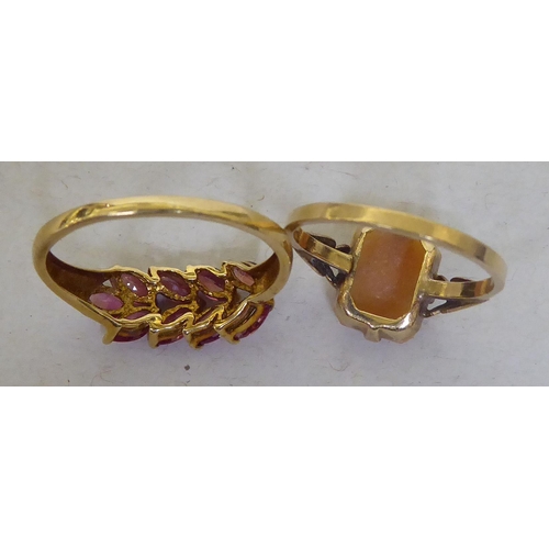 92 - Two 9ct gold rings, set with variously coloured stones