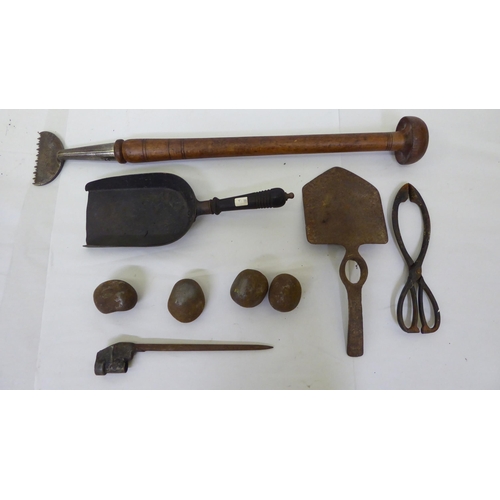 242 - A mixed lot: to include a 19thC Wm Marpell & Sons wooden handheld, steel implement  25