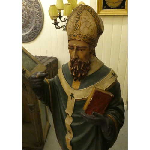 323 - A late 19th/early 20thC painted plaster standing figure, a saint, possibly Patrick  53