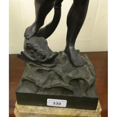 330 - A patinated bronze classical figure Neptune, on a marble plinth  22