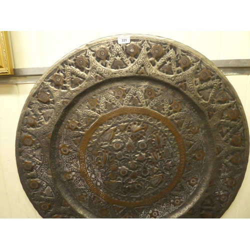 331 - A mid 20thC Persian copper and white metal finished tray, decorated with floral motifs  35