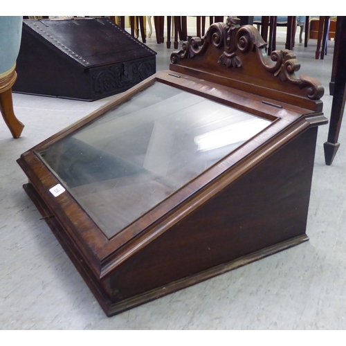 335 - A late Victorian rosewood desktop display case with a sloping, hinged lid, on a plinth  10