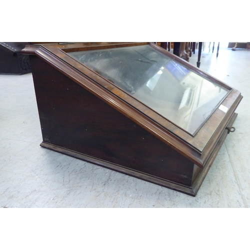 335 - A late Victorian rosewood desktop display case with a sloping, hinged lid, on a plinth  10