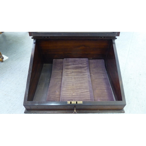 335 - A late Victorian rosewood desktop display case with a sloping, hinged lid, on a plinth  10