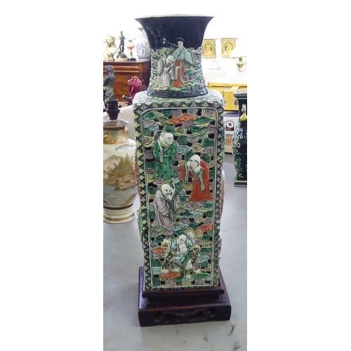 363 - 20thC Oriental and other collectables: to include a circa 1950s Chinese porcelain vase of square, ta... 