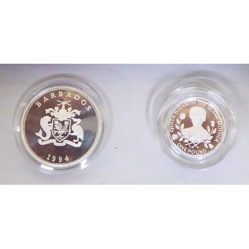 115 - Silver proof collector's coins: to include a stamp coin cover