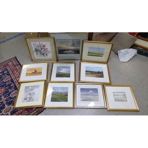 282 - Framed pictures and prints: to include landscapes  some signed  largest 10