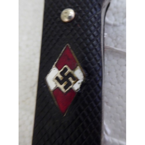 14 - A German Nazi Hitler Youth knife, an emblem on the handle, the blade with a motto  5.5