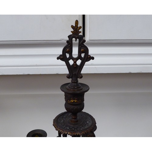 354 - A modern bronze finished metal, five branch candelabra of urn design with a marble plinth  31