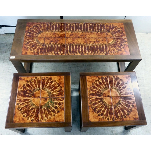 104 - A 1970s teak framed and pottery tile top coffee table, raised on square legs  17