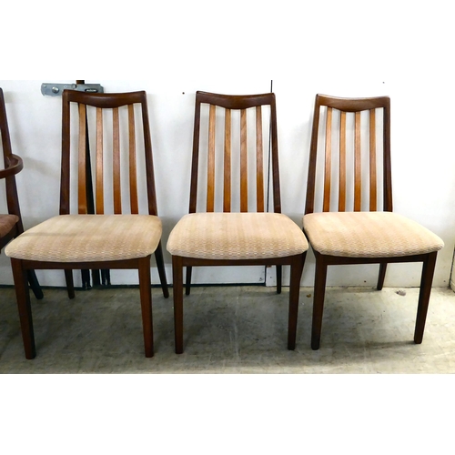 105 - A set of eight G-Plan teak framed dining chairs with upholstered seats, raised on square, tapered le... 