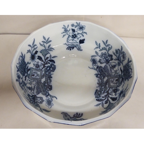 106 - A late Victorian A.Bros Oriental china wash bowl; and matching jug, decorated in blue and white