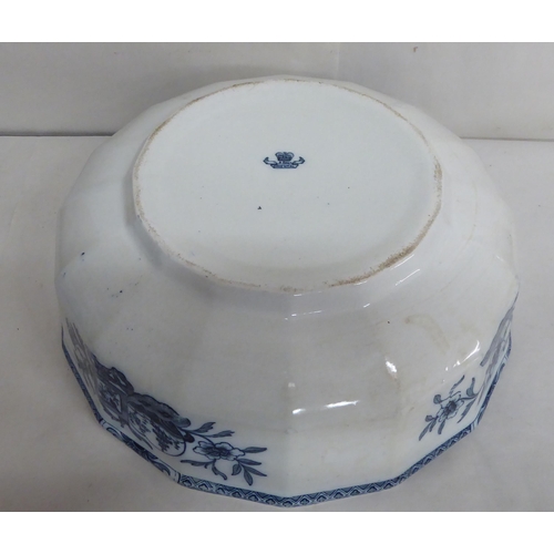 106 - A late Victorian A.Bros Oriental china wash bowl; and matching jug, decorated in blue and white