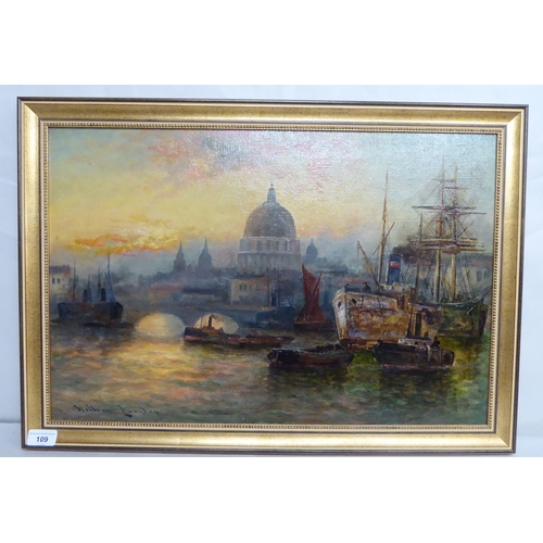 109 - William Langley - a European harbour at dusk  oil on canvas  bears a signature  16